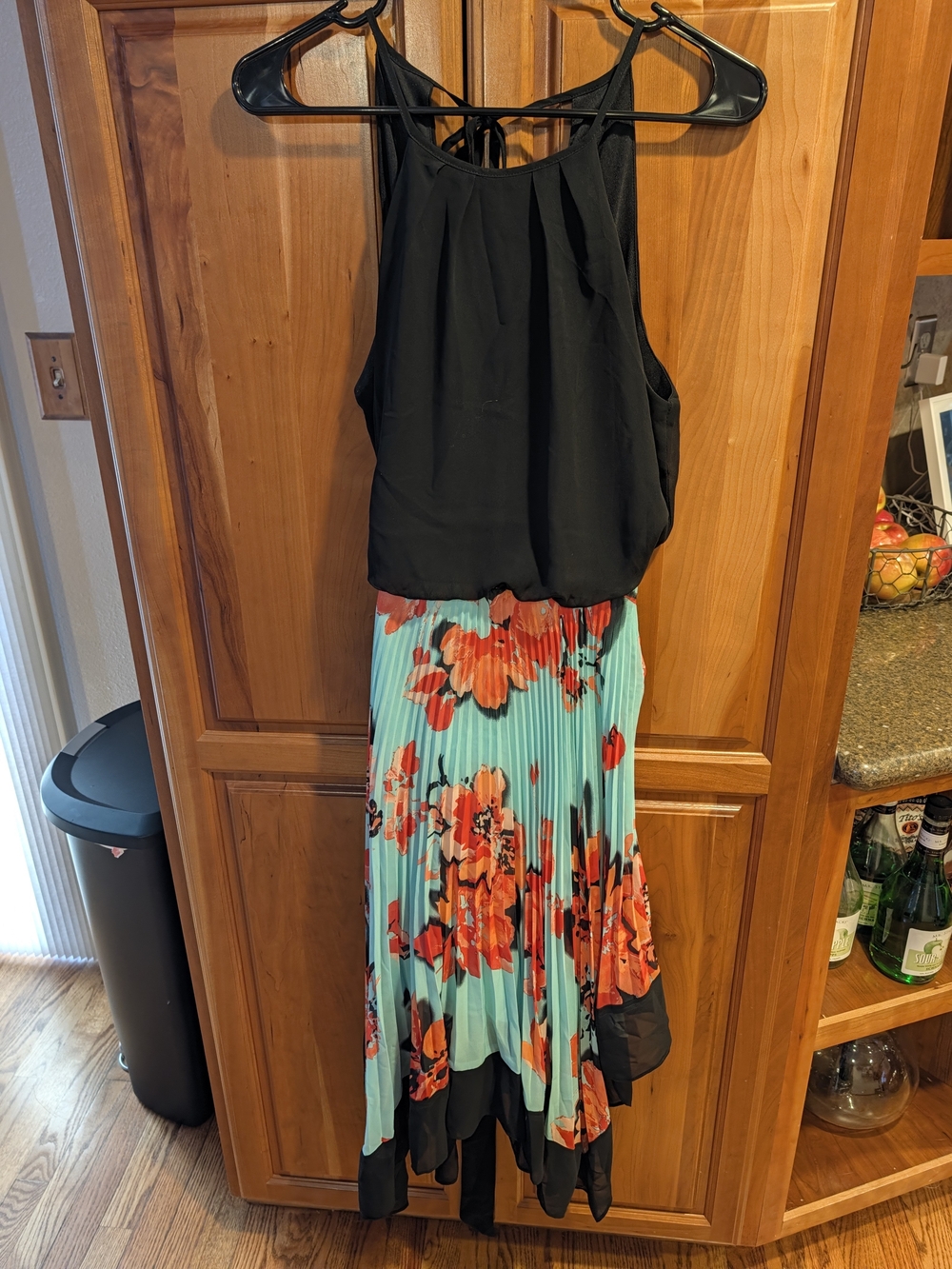 Bisou Bisou Black & Aqua Floral Pleated Maxi Dress